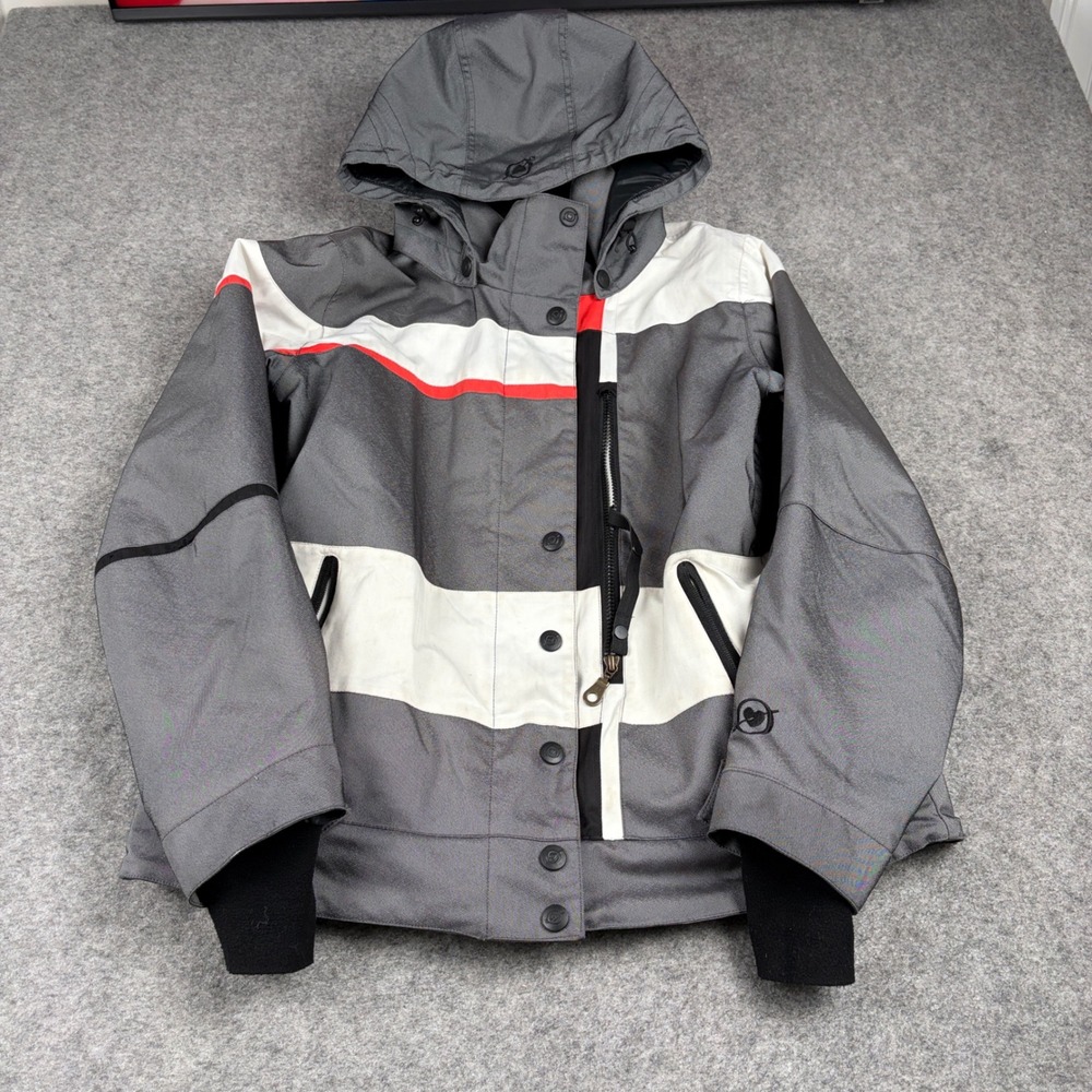 Obermeyer Josie Jacket Ladies Size 12 Grey Red Colorblock Hooded Ski Coat